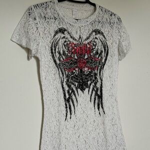 Affliction White and Black Graphic Fitted T-Shirt
